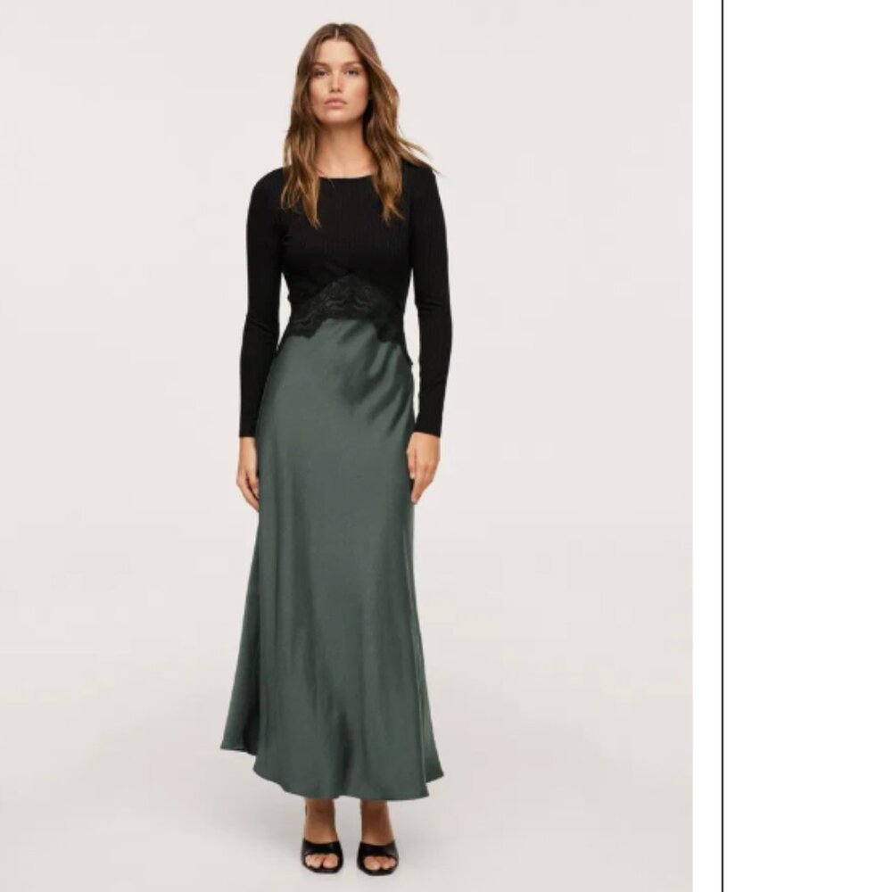 MANGO Contrasting Satin Dress Size 6 Maxi Long Modest - Picture 2 of 6
